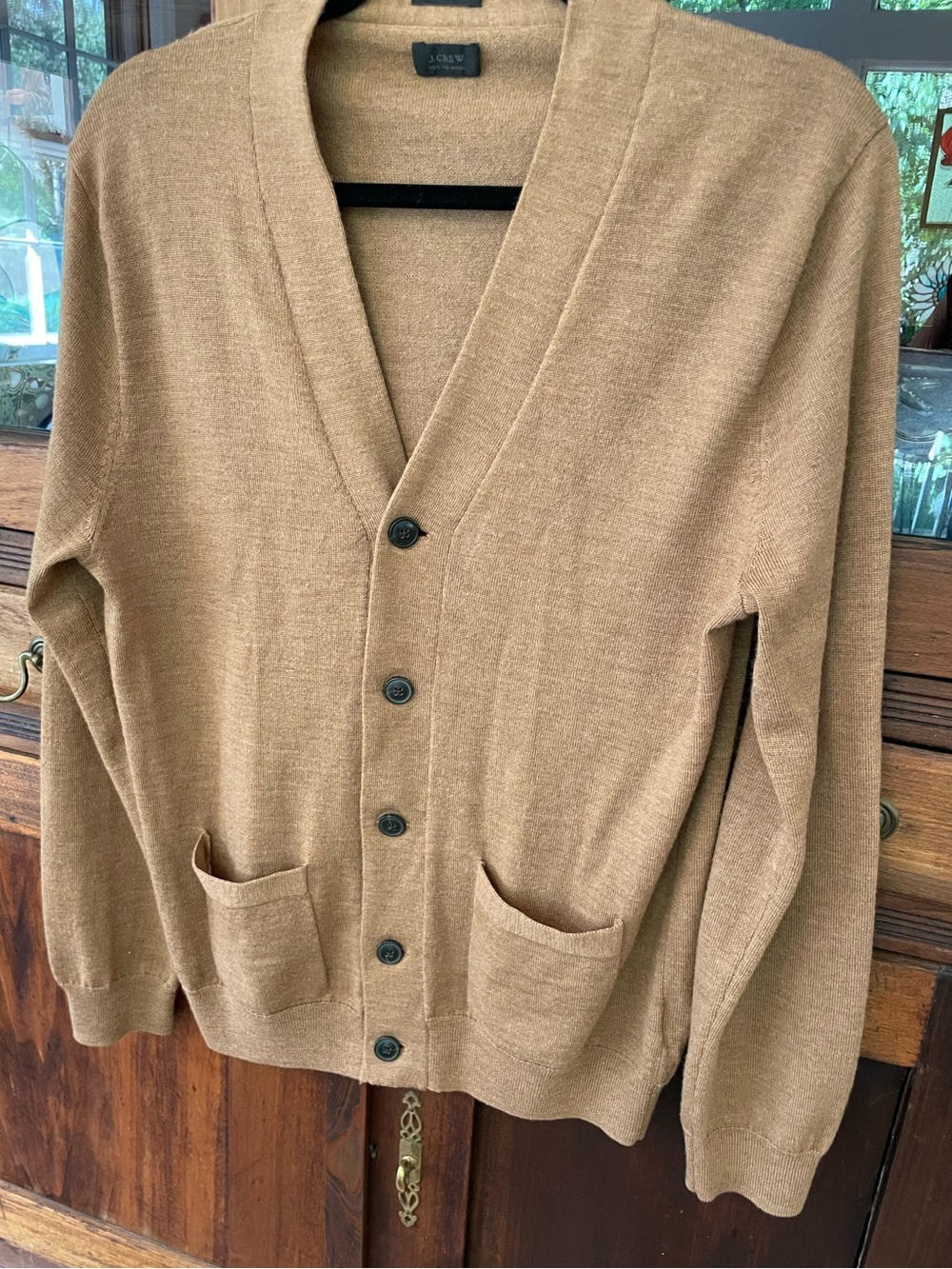 J. Crew Men’s Camel/Tan Button-Up V-Neck Cardigan 100% Merino
